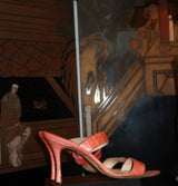 Manolo Blahnik Coral Croc Embossed Double Strap Slide Sandals Mules Heels Size 38 Made in Italy