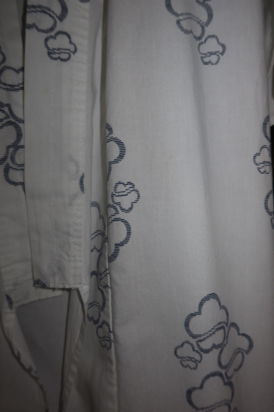 Vintage Japanese Cotton Robe, White Blue Cloud Print with Wide Sleeves