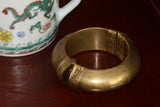 Vintage Brass Hinged Bangle Bracelet, Embossed Scrollwork, Pull Pin Closure