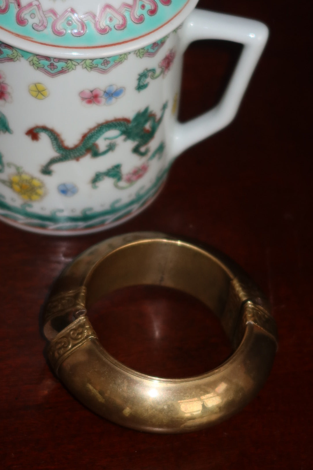 Vintage Brass Hinged Bangle Bracelet, Embossed Scrollwork, Pull Pin Closure