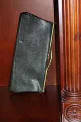 Vintage Black Reptile-Embossed Frame Clutch, Gold-Tone Frame Evening Bag