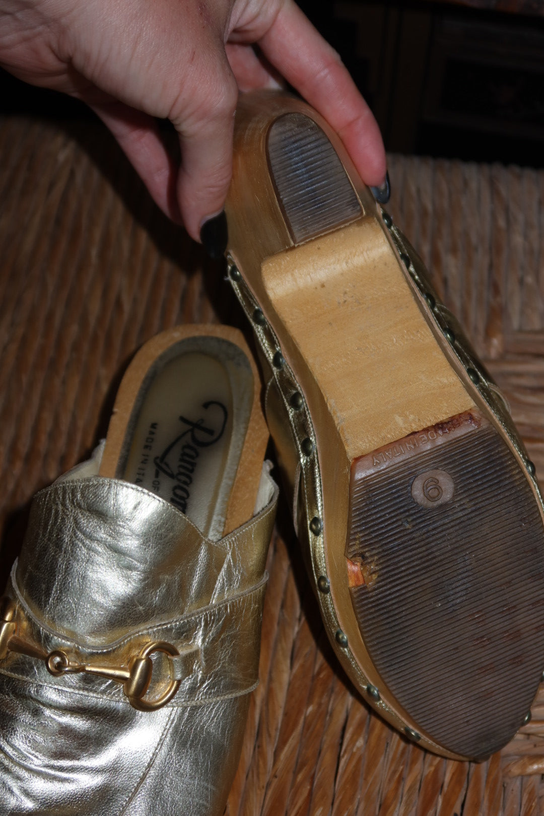 Rangoni of Florence Gold Leather Clogs