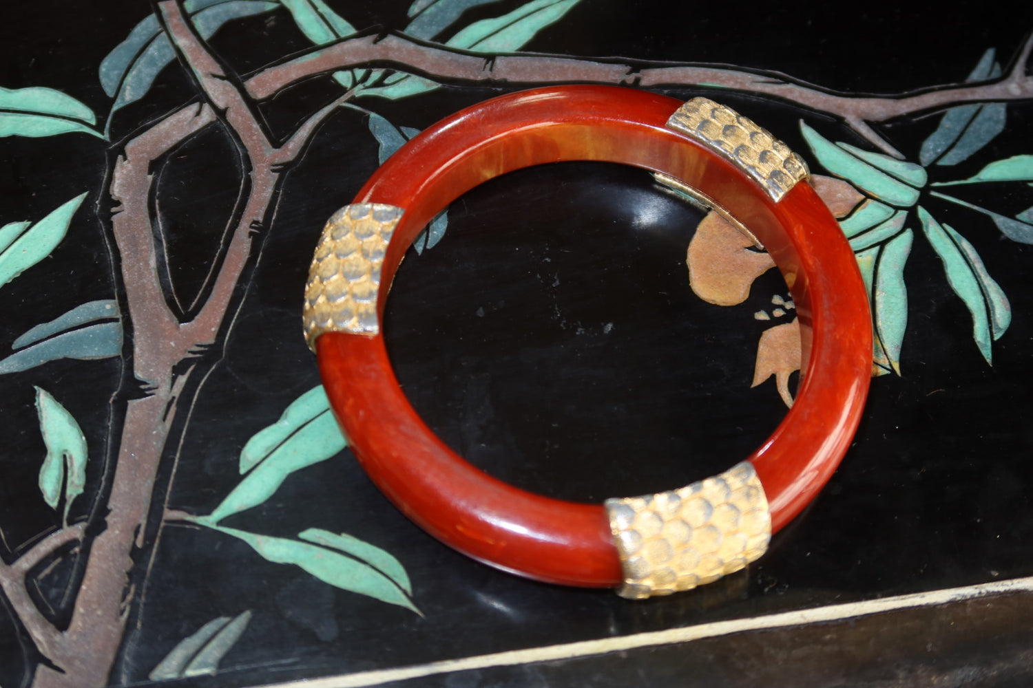 Vintage Bangle Bracelet Set of 3 Marbled Gold Tone