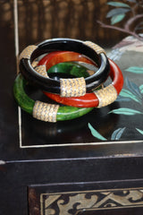 Vintage Bangle Bracelet Set of 3 Marbled Gold Tone