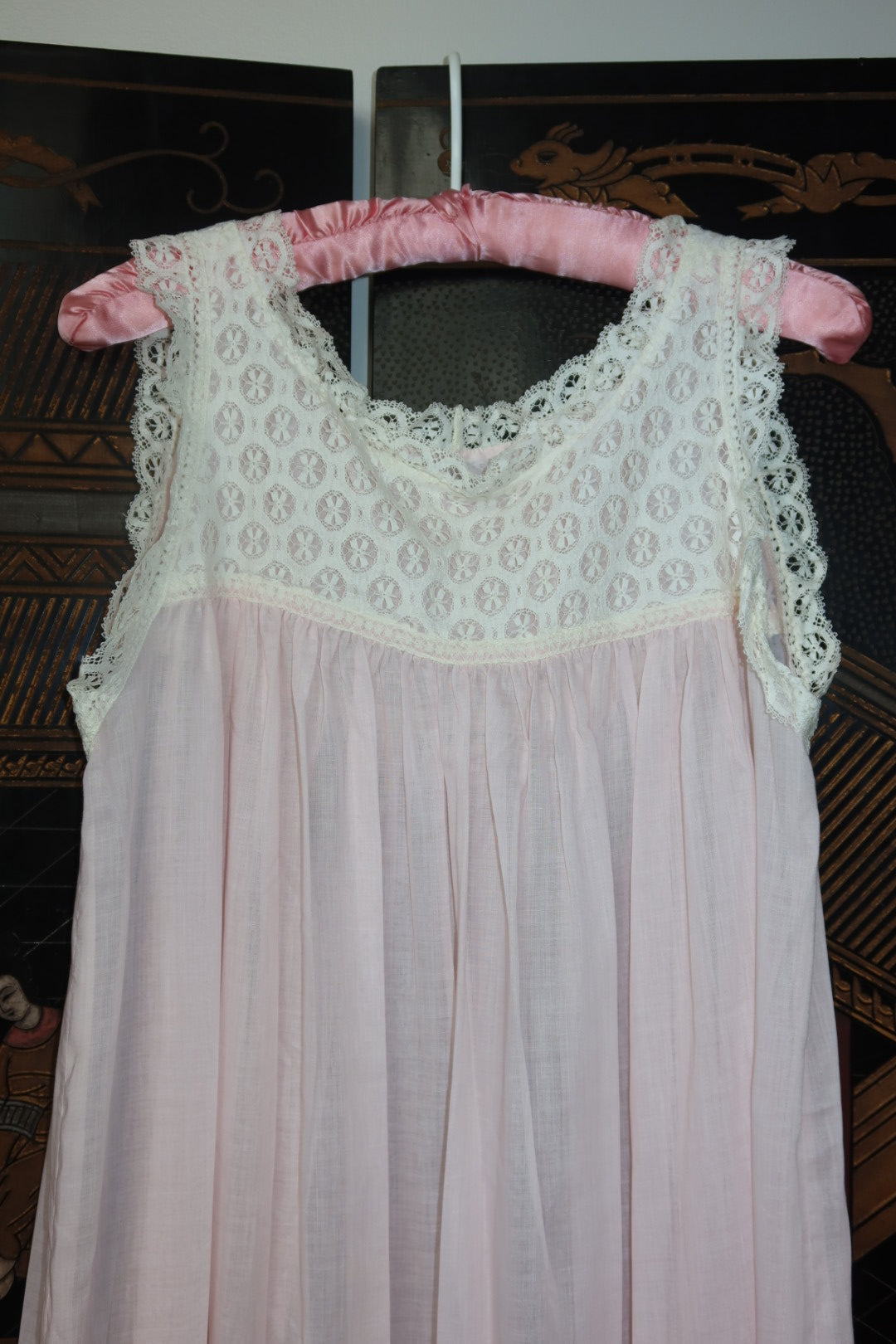 Vintage Saks Fifth Avenue Slip Dress Pink Lace Yoke Empire Maxi