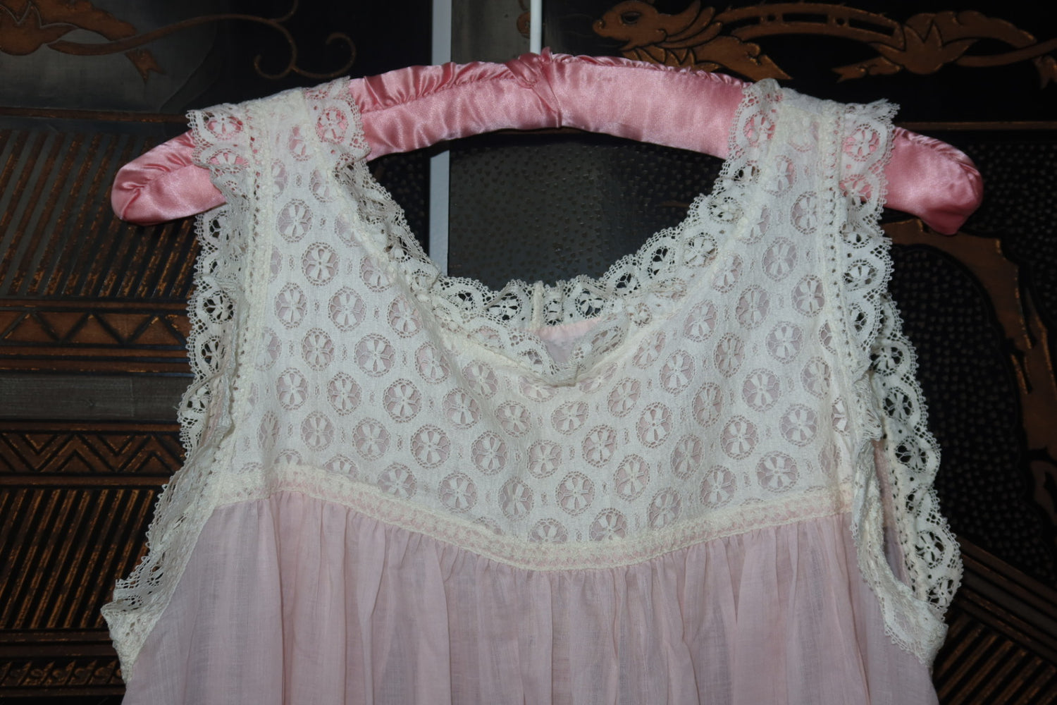 Vintage Saks Fifth Avenue Slip Dress Pink Lace Yoke Empire Maxi