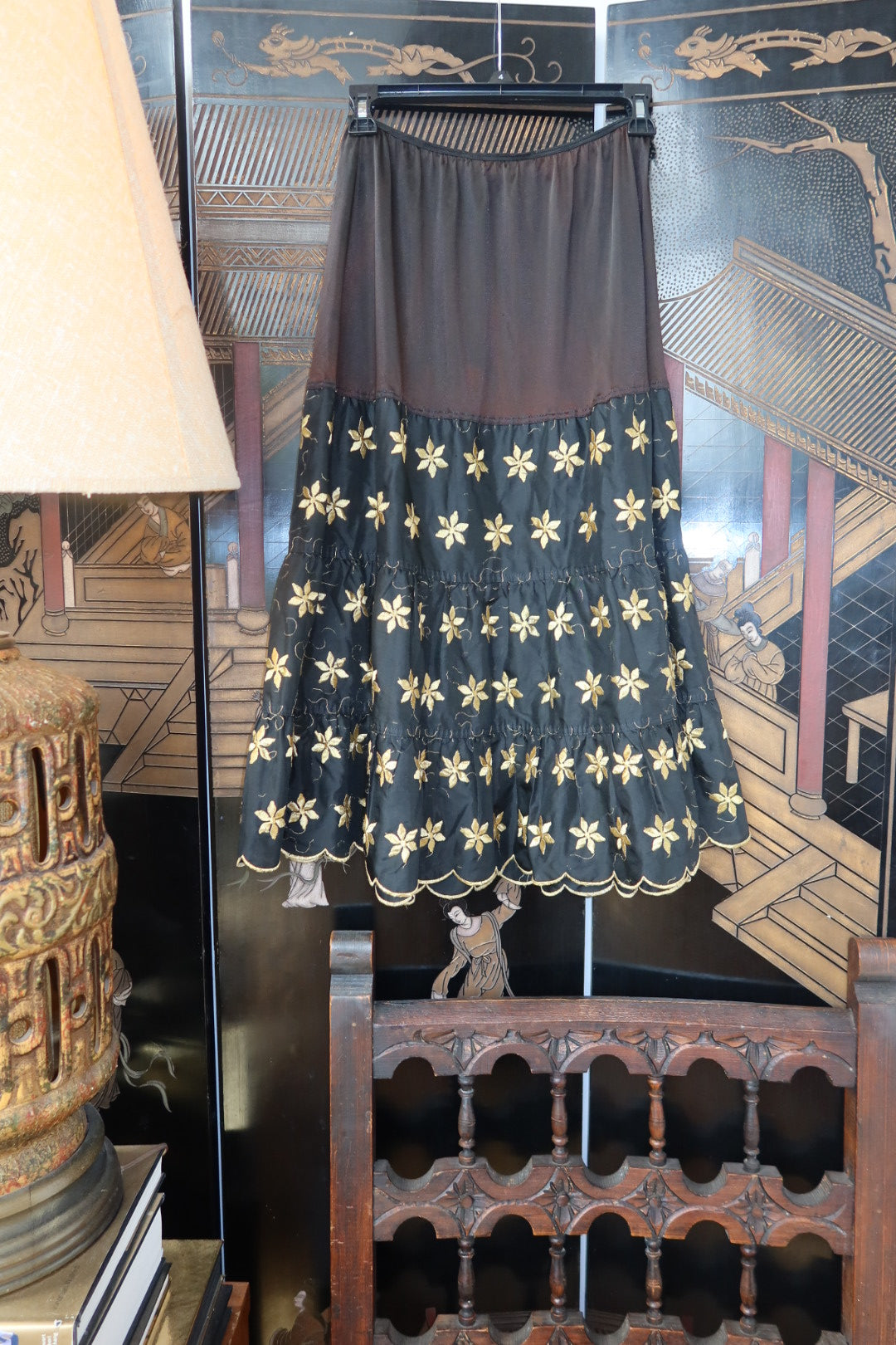 Vintage Black and Gold Embroidered Slip Skirt