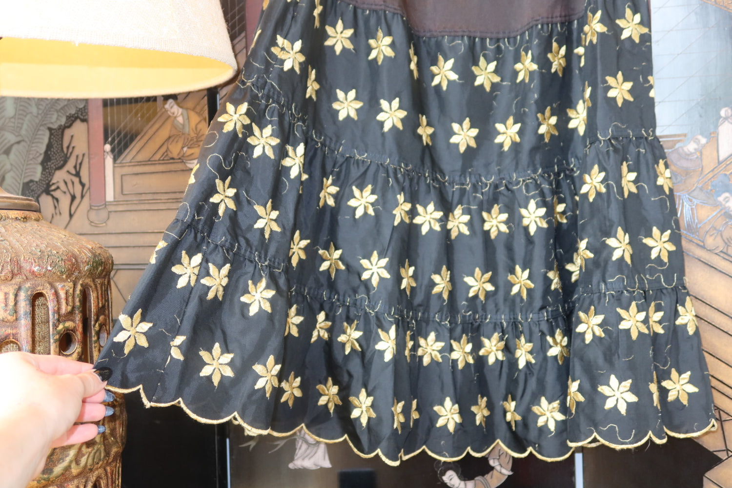Vintage Black and Gold Embroidered Slip Skirt