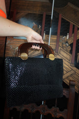 Vintage 1960s Black Mesh Handbag with Lucite Handle