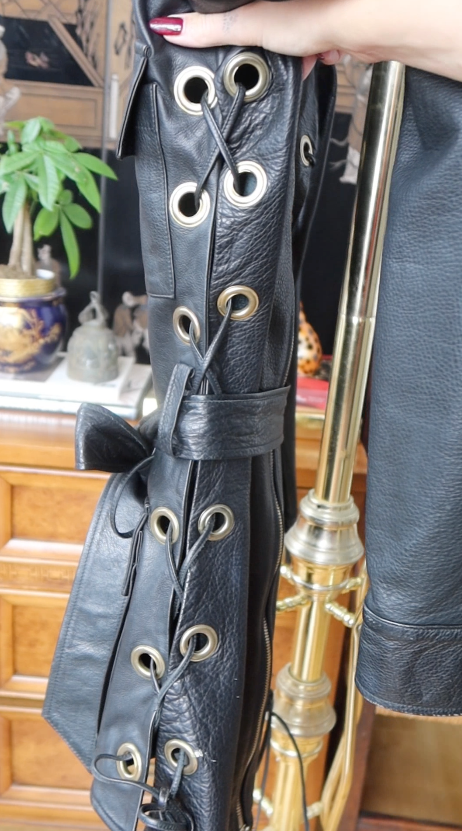 Vintage Leather Lace-Up Grommet Mini Dress